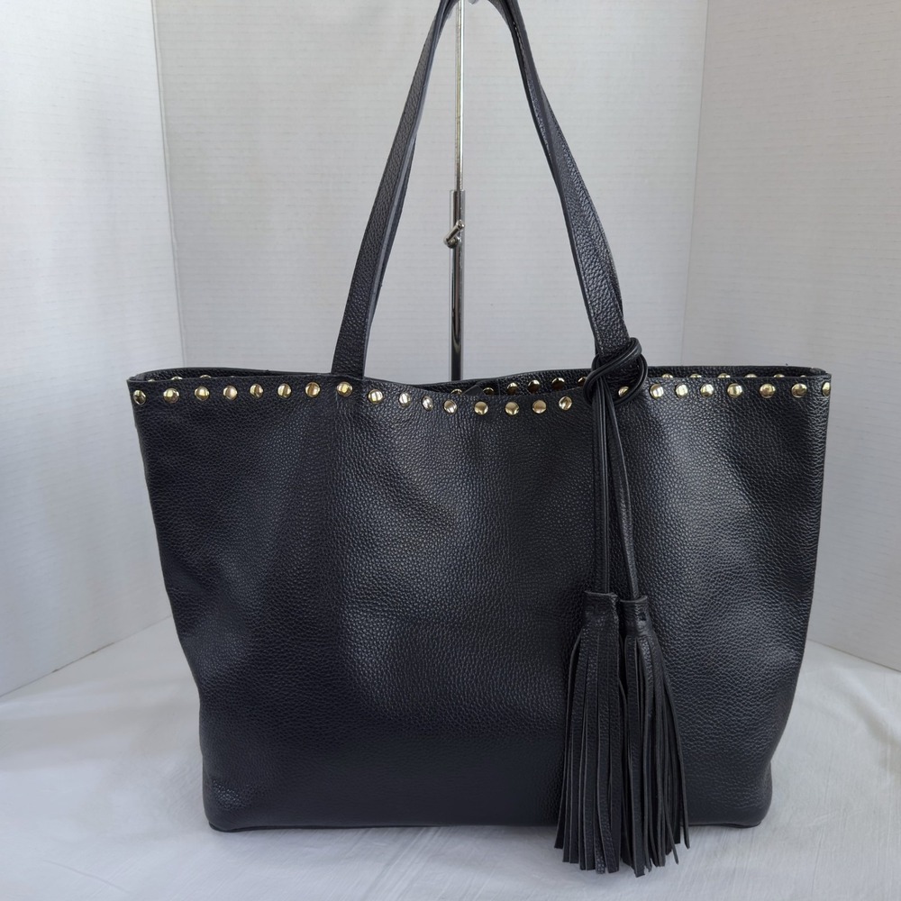 Laggo REMY Black Pebbled Leather Gold Studded Lg Tote Hobo Slouch Bag Shoulder